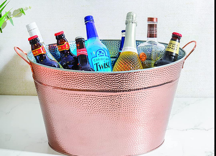 BarCraft Large Copper Champagne Bucket, Ice Bucket for Champagne, Wine, Beer, Hammered Steel, 50 x 32.5 x 29cm