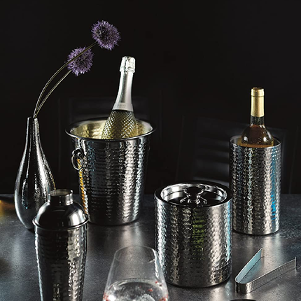 BarCraft BCCHAMBUCHAM Luxury Stainless Steel Wine / Champagne Cooler Bucket, 21 x 20.5 x 21 cm (8.5" x 8" x 8.5") - Hammered Finish
