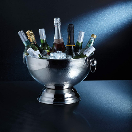 BarCraft Hammered Stainless Steel Champagne Bowl, 37x25cm, Gift Tagged