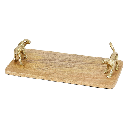 Artesà Rectangular Serving Platter, Mango Wood Board with Leopard Shaped Handles, 32 x 15cm