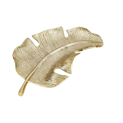 Artesà Gold Palm Leaf Plate, Cast Aluminium Serving Platter with Gold-Coloured Finish, 33 x 18.5cm