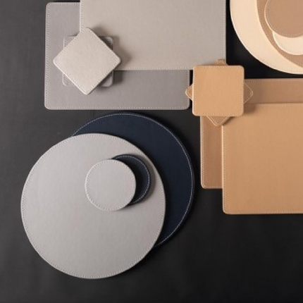 Creative Tops Drink Coasters, Square, Round, Faux Leather, Grey/Black, 10 cm, Set of 4