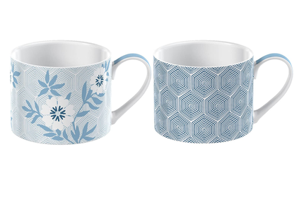 V&A 5227091 'Matley' Fine China Espresso Cups with Printed Decorative Floral Pattern, 150 ml - White / Blue (Set of 2)