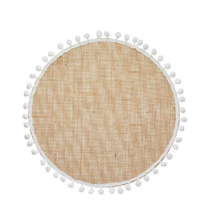 Pom Pom Hessian Set Of 4 Round Placemats