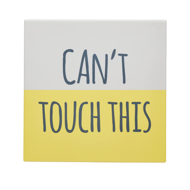 KitchenCraft kctrivctt Funny Can 't Touch This Ceramic Coaster Square [Query] 20 x 20 cm (20.3 cm), Yellow/White