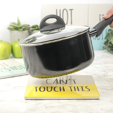 KitchenCraft kctrivctt Funny Can 't Touch This Ceramic Coaster Square [Query] 20 x 20 cm (20.3 cm), Yellow/White