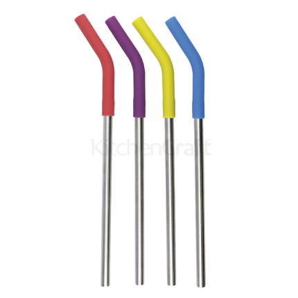 Colourworks Reusable Metal Straws and Cleaner Brush, Gift Boxed, Stainless Steel, 23cm, Set of 4