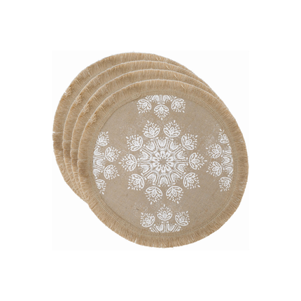 CREATIVE TOPS HESSIAN JUTE PATTERNED WOVEN PLACEMATS WHITE LEAF SET OF 4 42CM