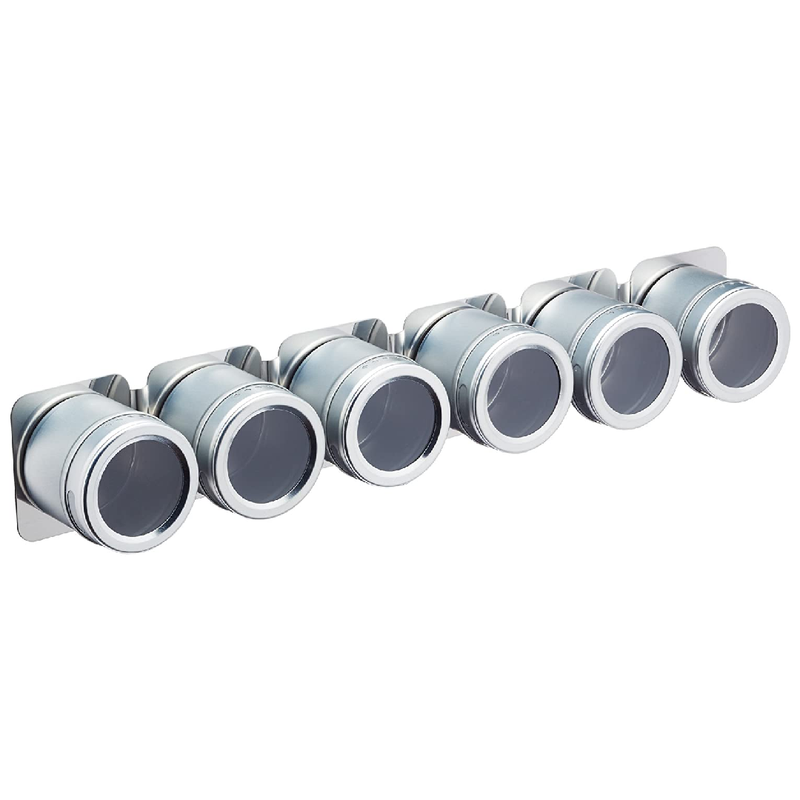 MASTERCLASS MCSRSS6PC MAGNETIC/WALL MOUNTED SPICE RACK, FITTINGS INCLUDED, 9 X 12 X 16 CM, METAL, SILVER