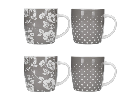 Kitchen Craft Barrel Mug Set Of 4 Grey Dot Floral