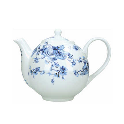 MIKASA HAMPTON TEAPOT WITH FLORAL DESIGN, PORCELAIN, WHITE/BLUE, 1 LITRE