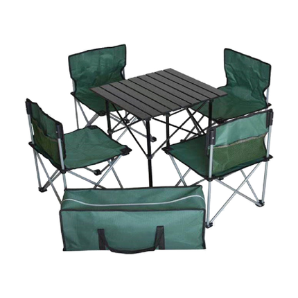A SET OF 4 FOLDABLE STAINLESS STEEL OUTDOOR TABLES AND CHAIRS