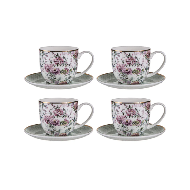 CHINOISERIE WHITE CUP & SAUCER SET OF 4