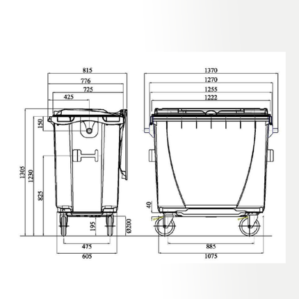 حاوية قمامة بعجلات سعة 770 لتر - أخضر