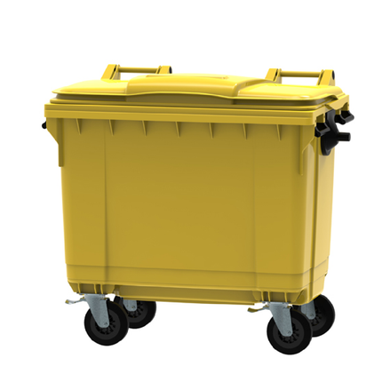 حاوية قمامة بعجلات سعة 660 لتر - أصفر