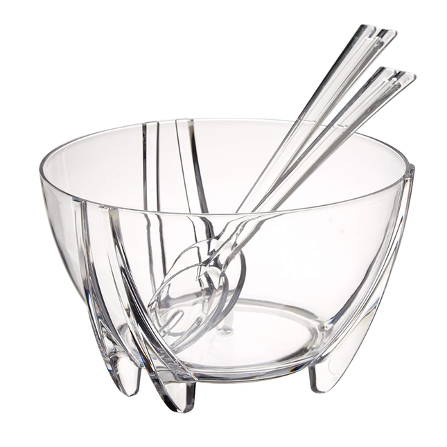 HEC ACRYLIC SALAD BOWL WITH SERVERS, CLEAR