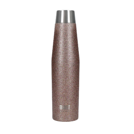 BUILT APEX INSULATED WATER BOTTLE WITH LEAKPROOF IDEAL SEAL LID, SWEATPROOF 100% REUSABLE BPA FREE 18/10 STAINLESS STEEL FLASK, ROSE GOLD GLITTER, 540ML