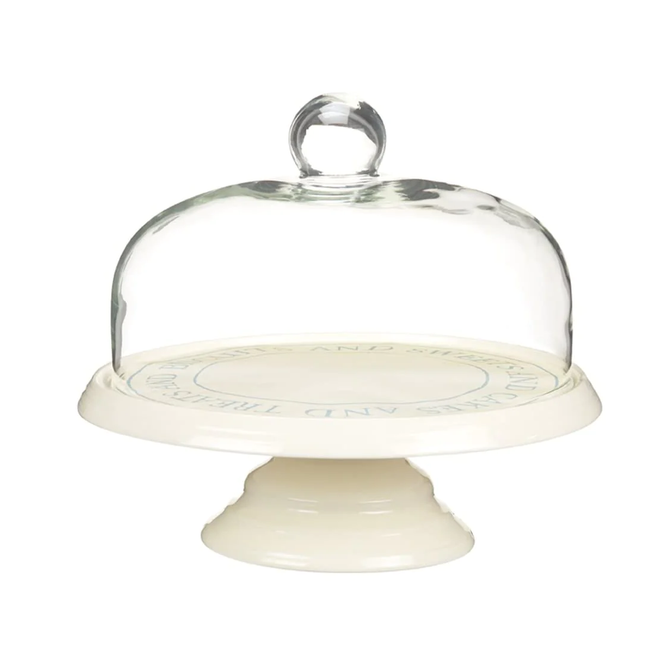 KITCHEN CRAFT 29 CM CLASSIC COLLECTION CERAMIC CAKE STAND WITH DOMED GLASS LID IN GIFT BOX