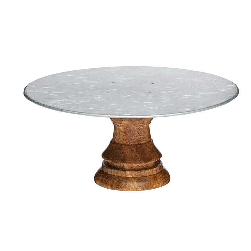 INDUSTRIAL KITCHEN MANGO WOOD FOOTED CAKE STAND, 19X10CM, TAGGED
