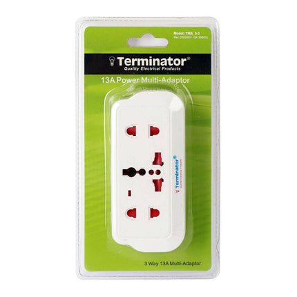 3 WAY UNIVERSAL T SOCKET WITH ONE 3 PIN AND TWO 2 PIN SOCKETS 3 PIN FLAT PLUG