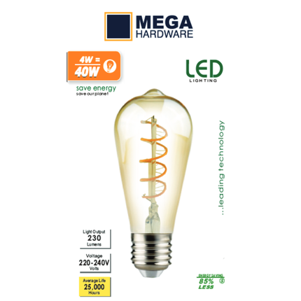 MEGA LED AMBER FLEXIBLE FILAMENT BULB 4W