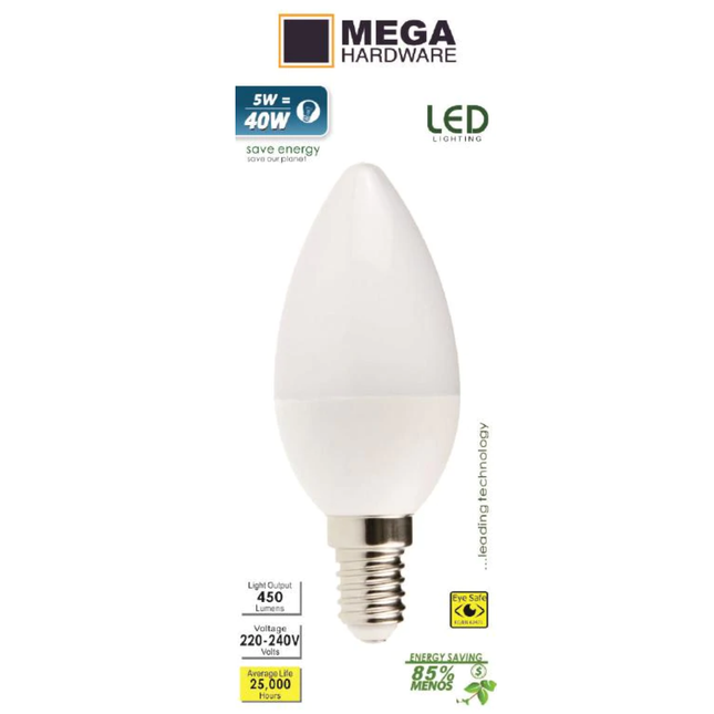 MEGA DAYLIGHT LED CANDLE BULB 5W 6500K E14