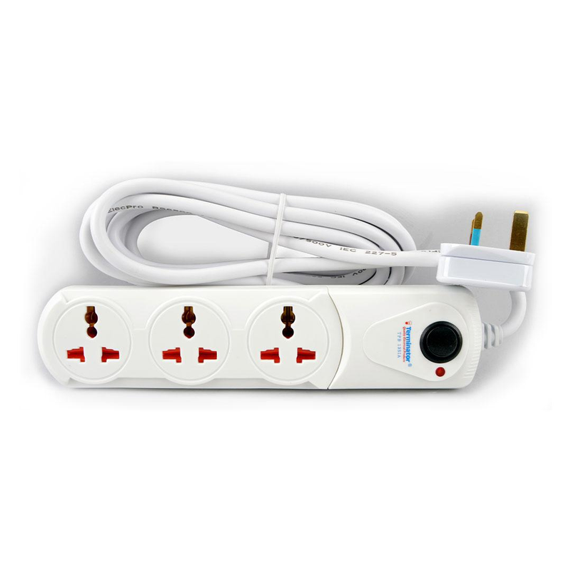 3 WAY UNIVERSAL EXTENSION SOCKET WITH SWITCH & LED 3M CABLE