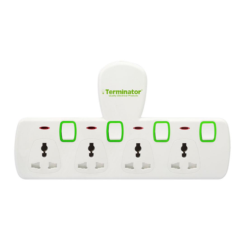4 WAY UNIVERSAL T-SOCKET MULTI ADAPTOR WITH INDIVIDUAL SWITCHES & INDICATORS 13A