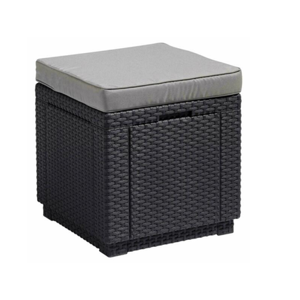 ALLIBERT OUTDOOR STORAGE STOOL WITH CUSHION - GREY