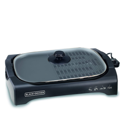 BLACK+DECKER OPEN FLAT GRILL WITH GLASS LID 2200W BLACK