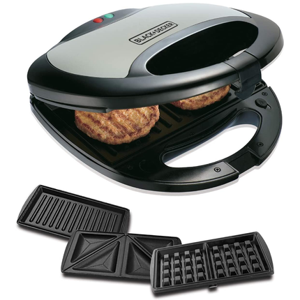 BLACK+DECKER 3 IN 1 SANDWICH AND WAFFLE MAKER 750W BLACK/SILVER