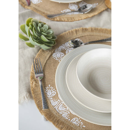 CREATIVE TOPS HESSIAN JUTE PATTERNED WOVEN PLACEMATS WHITE LEAF SET OF 4 42CM