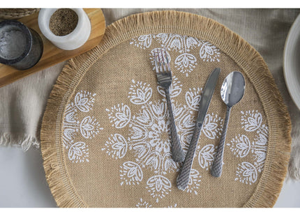 CREATIVE TOPS HESSIAN JUTE PATTERNED WOVEN PLACEMATS WHITE LEAF SET OF 4 42CM