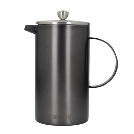 BRUSHED  LA CAFETIERE EDITED DOUBLE WALLED 8 CUP CAFETIERE GUN METAL GREY