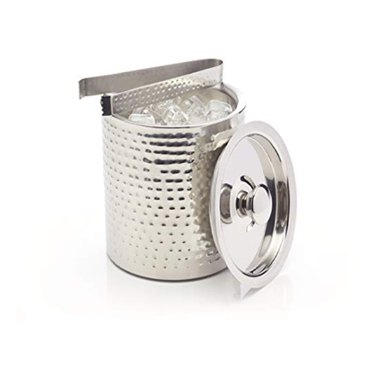 BARCRAFT STAINLESS STEEL ICE BUCKET WITH LID AND TONGS, 1.5 LITRES 2.5 PINTS -