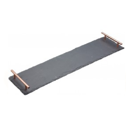 ARTESA SLATE SERVING PLATTER WITH COPPER COLOURED HANDLES, 60CM X 15CM
