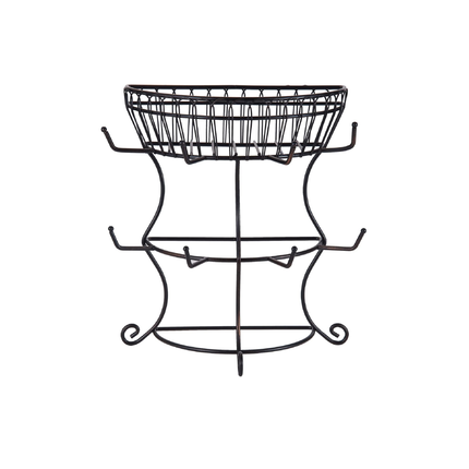 GOURMET BASICS BY MIKASA FRENCH COUNTRYSIDE METAL MUG TREE WITH STORAGE BASKET, ANTIQUE BLACK, 14.75-INCH - 5154681