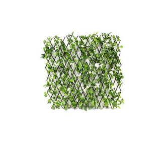 A wall fence made of artificial green leaves, varying in size from 50 to 200 cm
