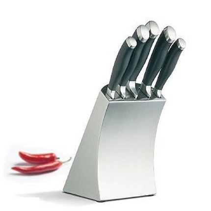 5 PIECE KNIFE SET IN STAINLESS STEEL BLOCK