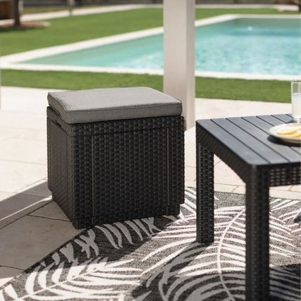 ALLIBERT OUTDOOR STORAGE STOOL WITH CUSHION - GREY