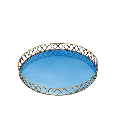 Lily's Home BarCraft Stainless Steel Blue and Brass Finish Drinks Tray