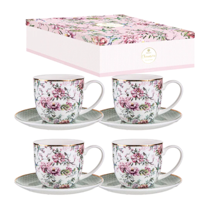 CHINOISERIE WHITE CUP & SAUCER SET OF 4