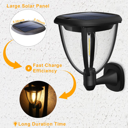 مصباح ديكور خارجي مثبت على الحائط مقاوم للماء بالطاقة الشمسية 2 قطعة